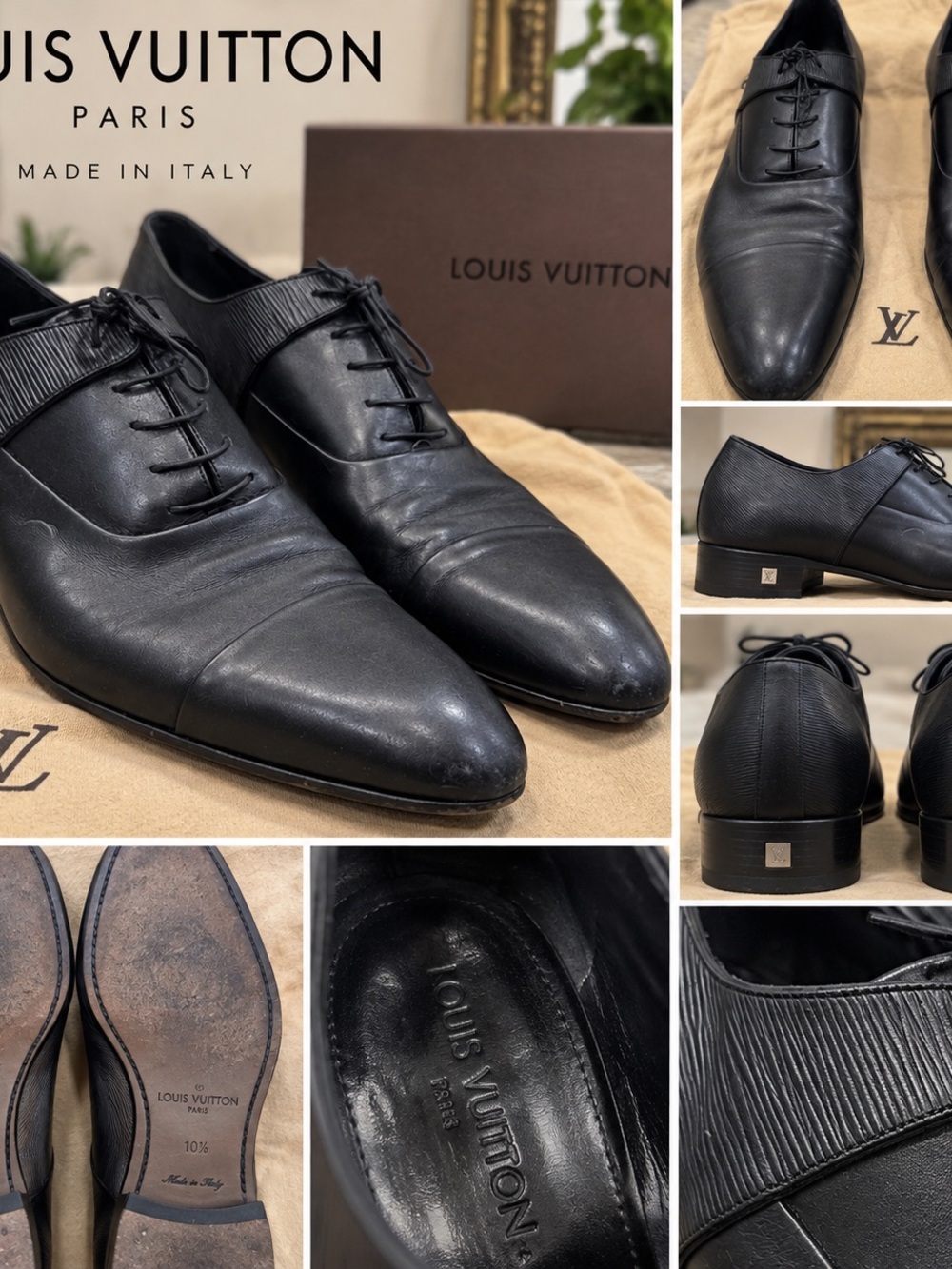 Louis Vuitton Black Leather Lace-Up Dress Oxfords